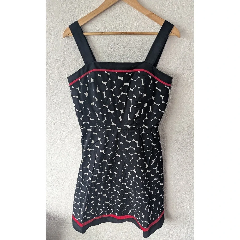 Madison Leigh Black White Circle Dot Fit Flare Dress Red Trim Size 12